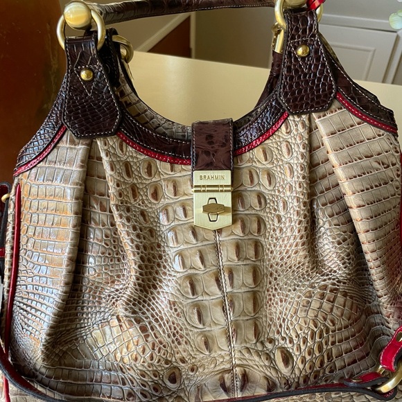 Brahmin Elisa. Beige with brown and red trim. Worn once or twice. - Picture 3 of 9